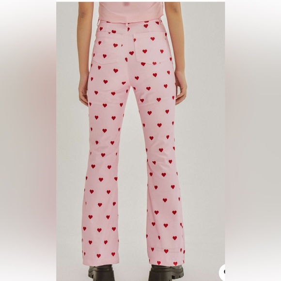 Cider small Pink Heart Pattern high rise Flared Pants. - Picture 4 of 12